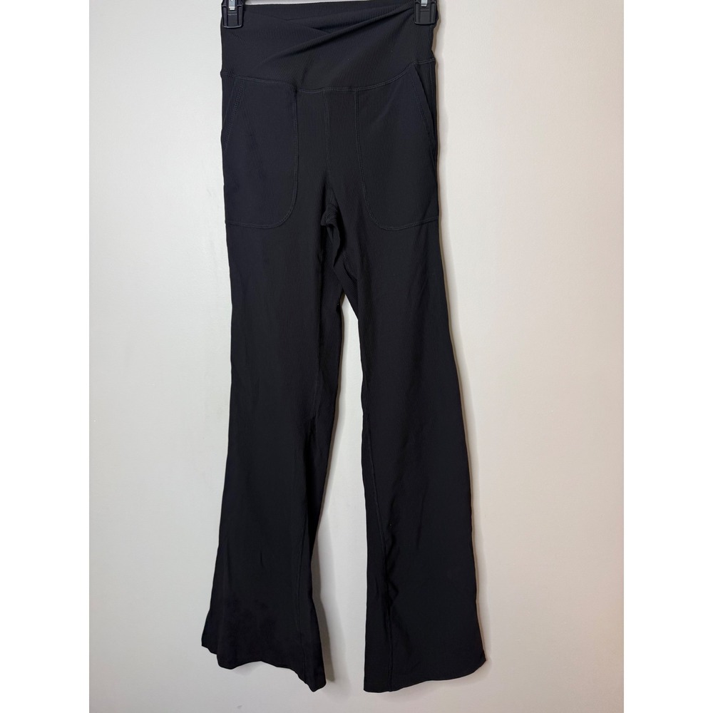Rae Mode Black Ribbed V Waist Crossover Flare Leggings P6259 Womens Small